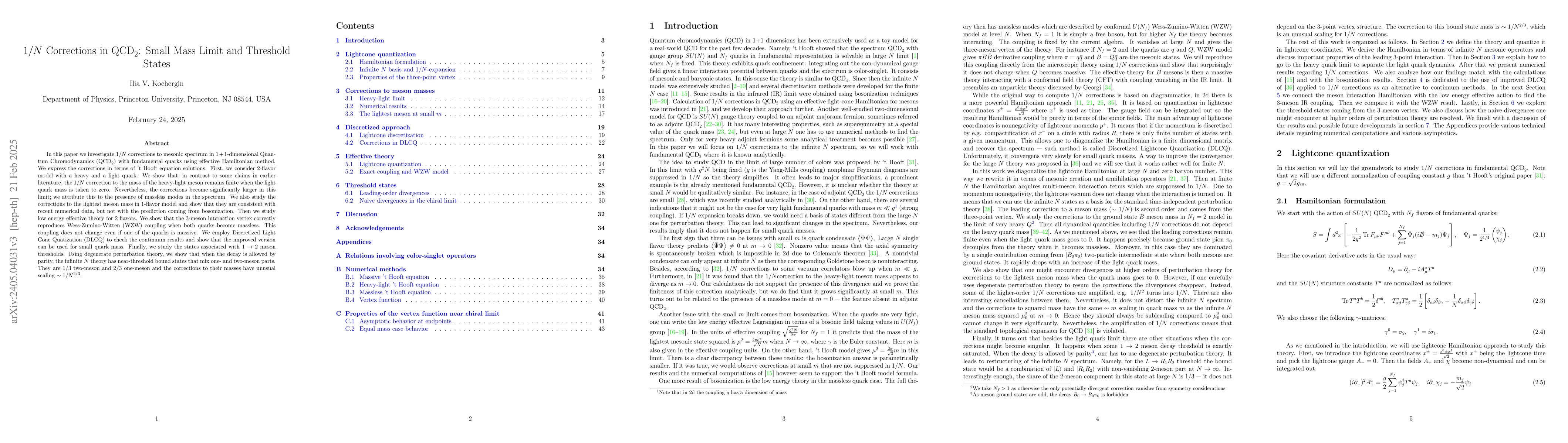 Thumbnail for $1/N$ Corrections in $\text{QCD}_2$: Small Mass Limit and Threshold
  States