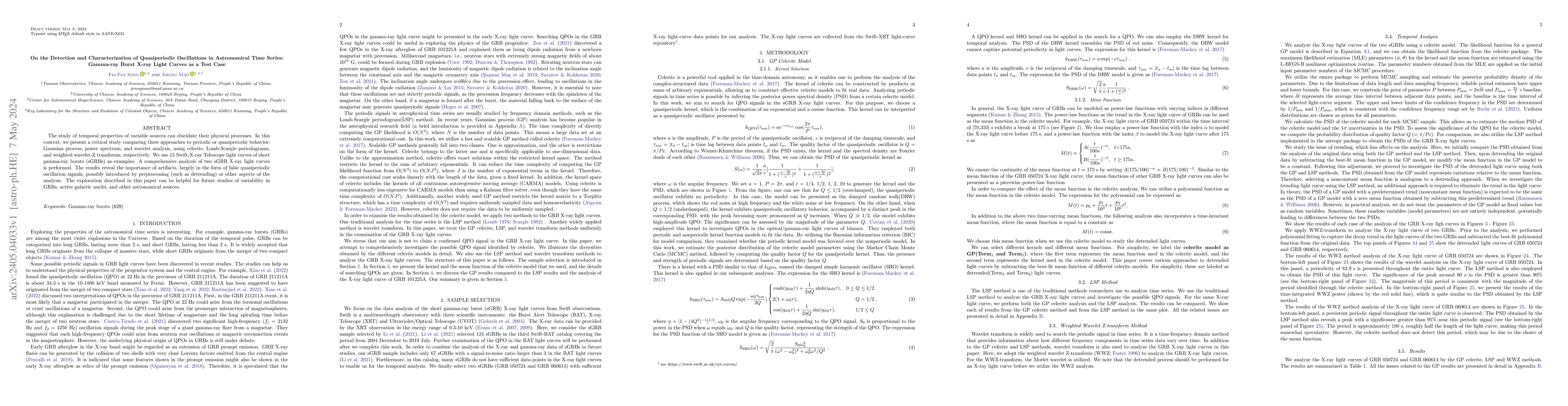 Thumbnail for On the Detection and Characterization of Quasiperiodic Oscillations in
  Astronomical Time Series: Gamma-Ray Burst X-Ray Light Curves as a Test Case