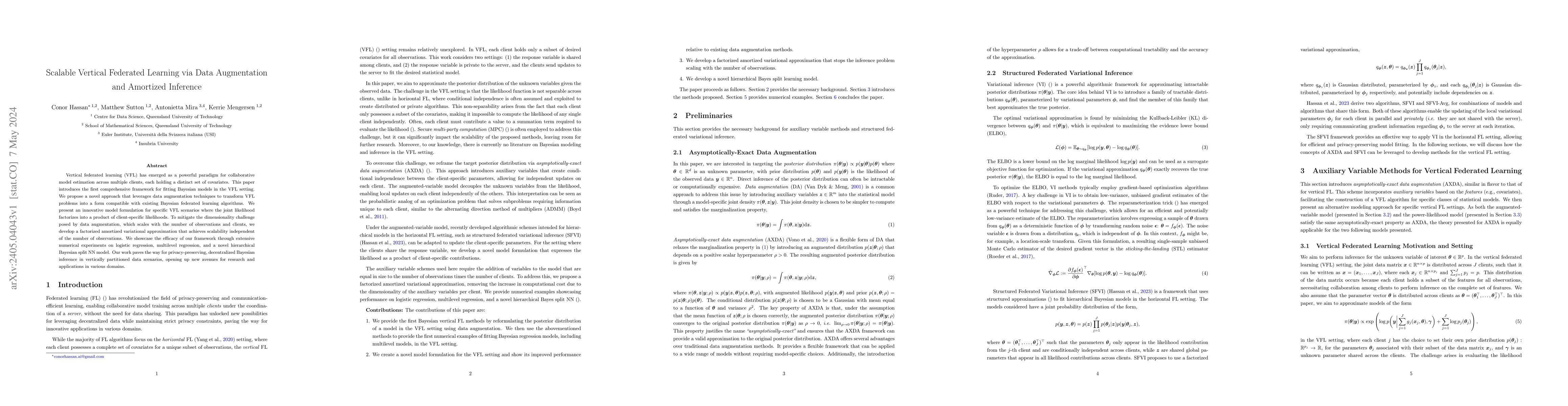 Thumbnail for Scalable Vertical Federated Learning via Data Augmentation and Amortized
  Inference