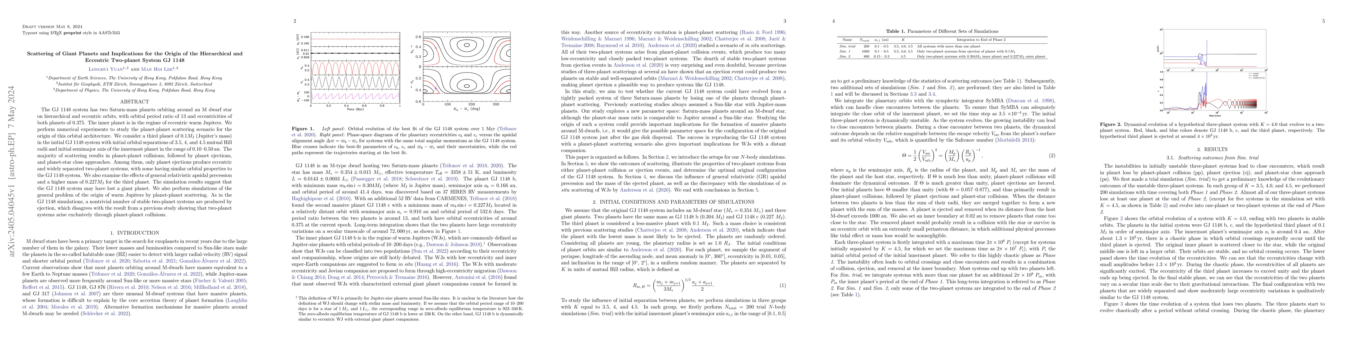 Thumbnail for Scattering of Giant Planets and Implications for the Origin of the
  Hierarchical and Eccentric Two-planet System GJ 1148