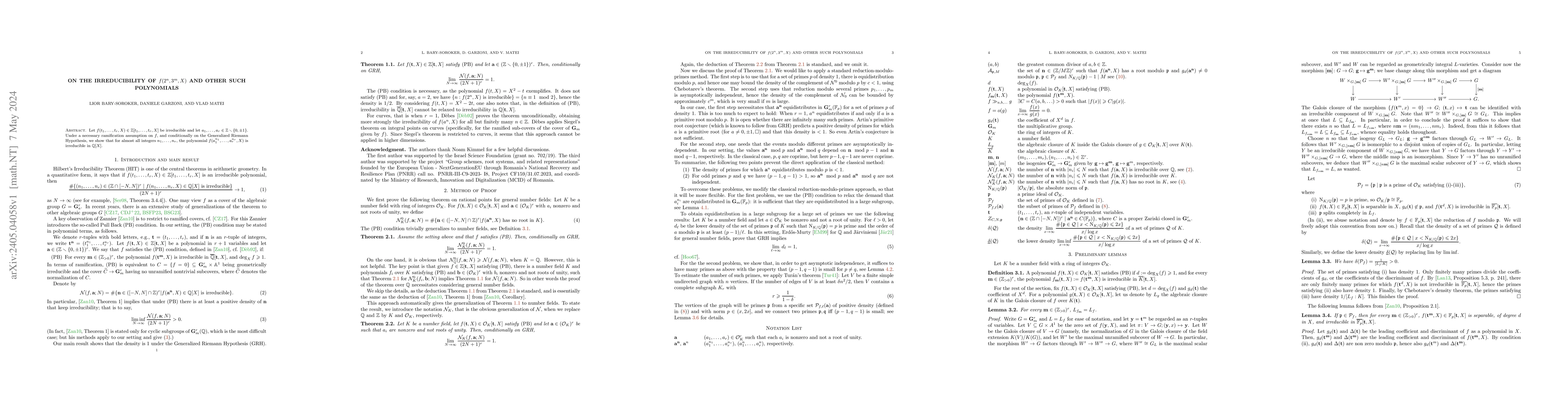 Thumbnail for On the irreducibility of $f(2^n,3^m,X)$ and other such polynomials