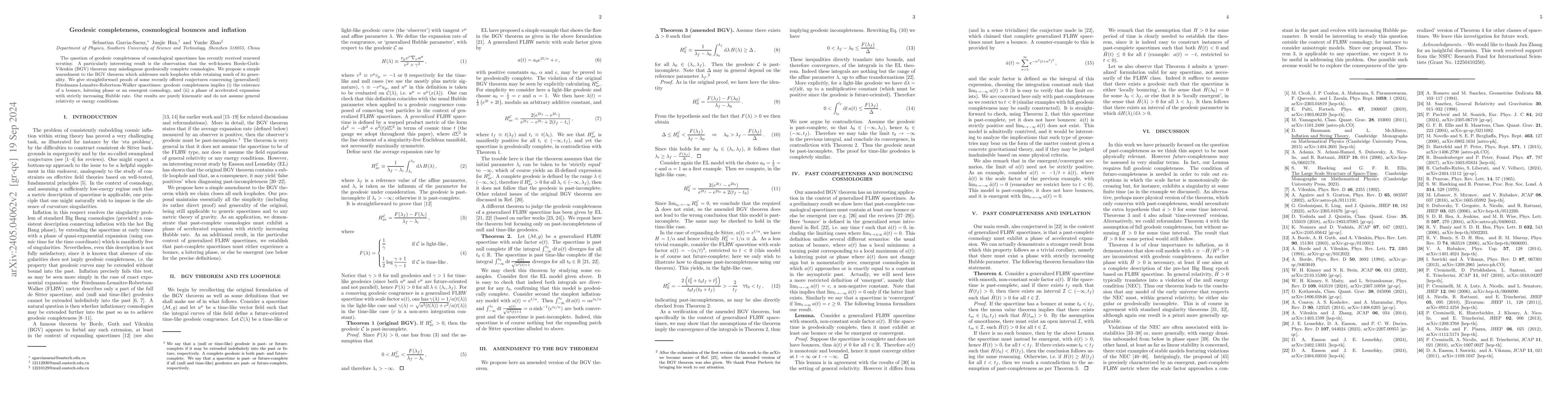 Thumbnail for Geodesic completeness, cosmological bounces and inflation