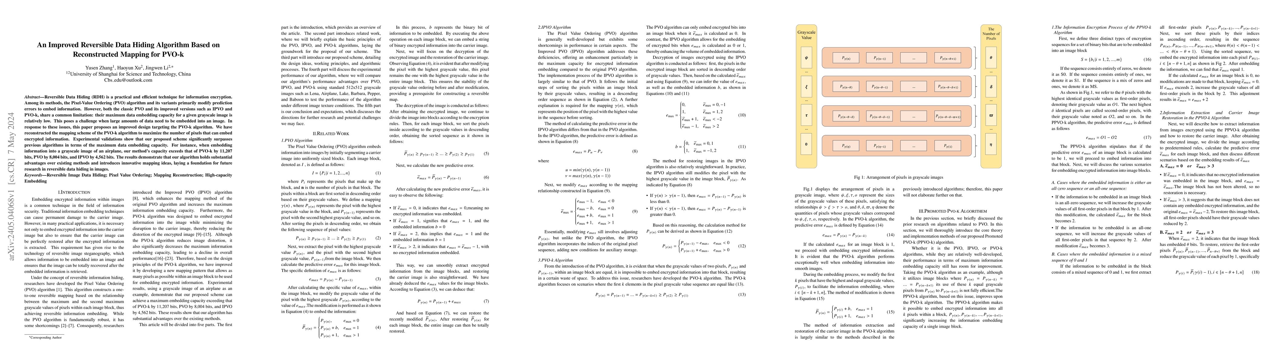 Thumbnail for An Improved Reversible Data Hiding Algorithm Based on Reconstructed
  Mapping for PVO-k