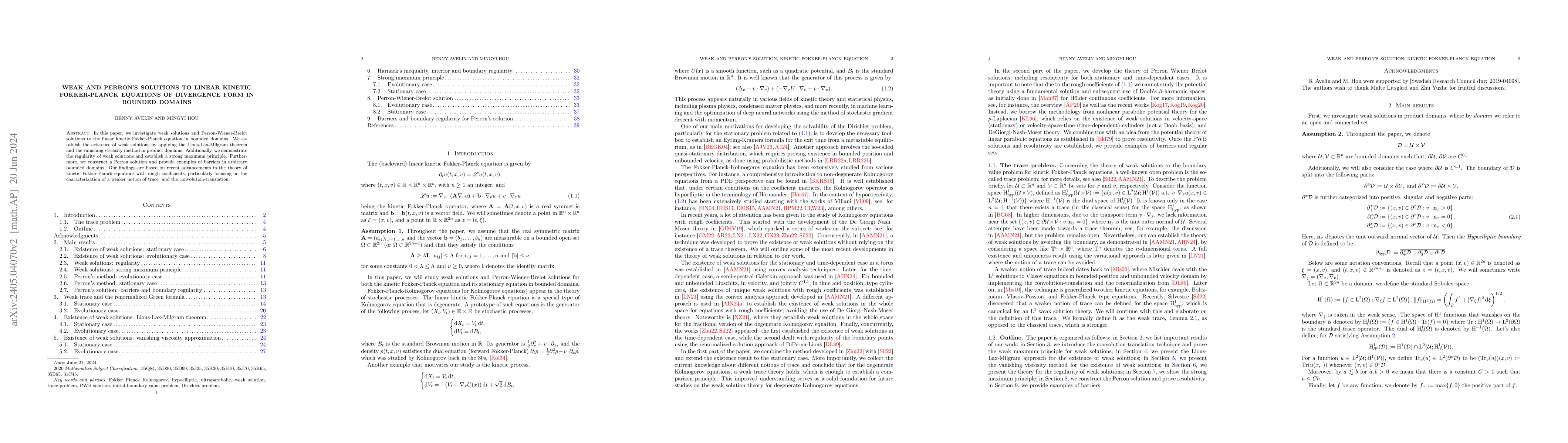 Thumbnail for Weak and Perron's Solutions to Linear Kinetic Fokker-Planck Equations of
  Divergence Form in Bounded Domains