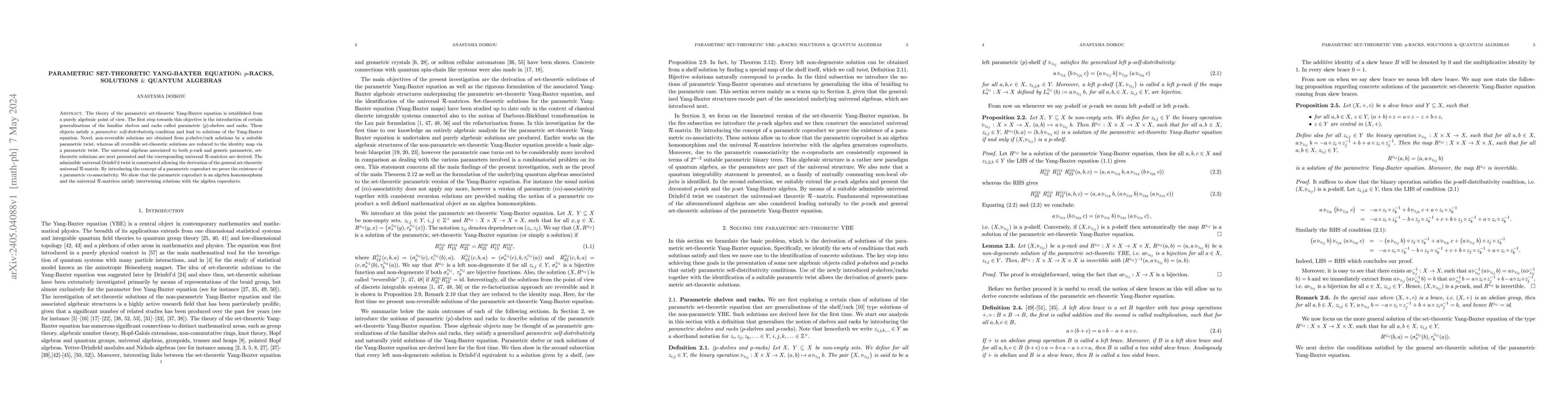 Thumbnail for Parametric set-theoretic Yang-Baxter equation: p-racks, solutions &
  quantum algebras
