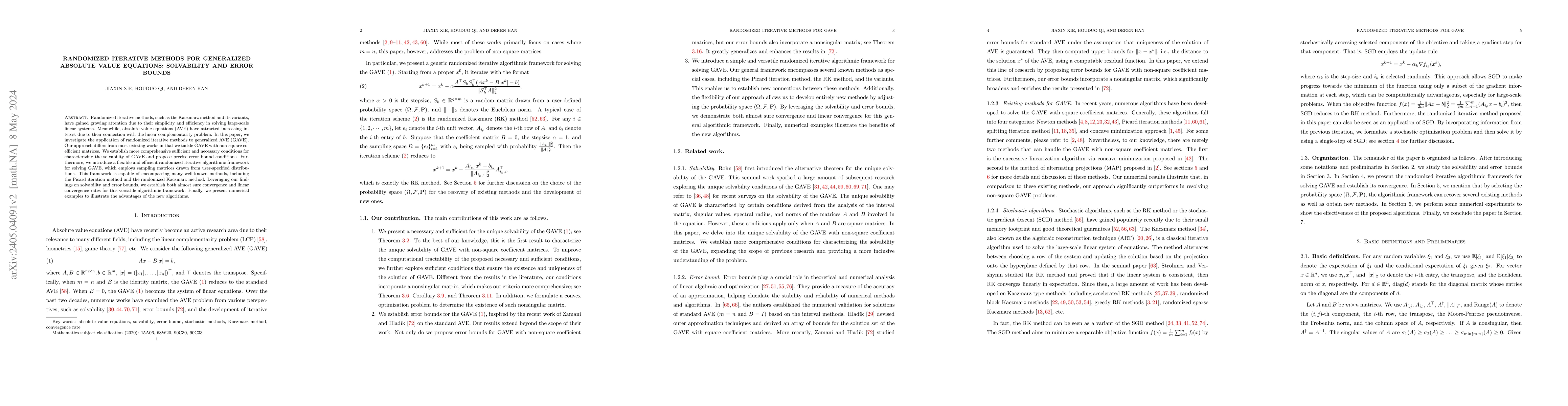 Thumbnail for Randomized iterative methods for generalized absolute value equations:
  Solvability and error bounds