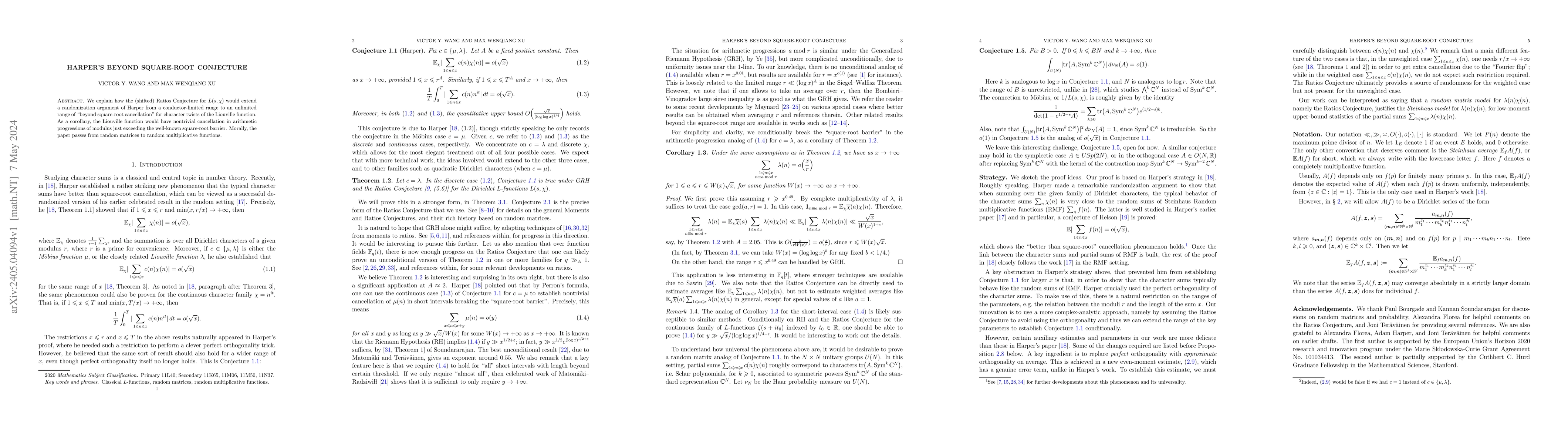 Thumbnail for Harper's beyond square-root conjecture