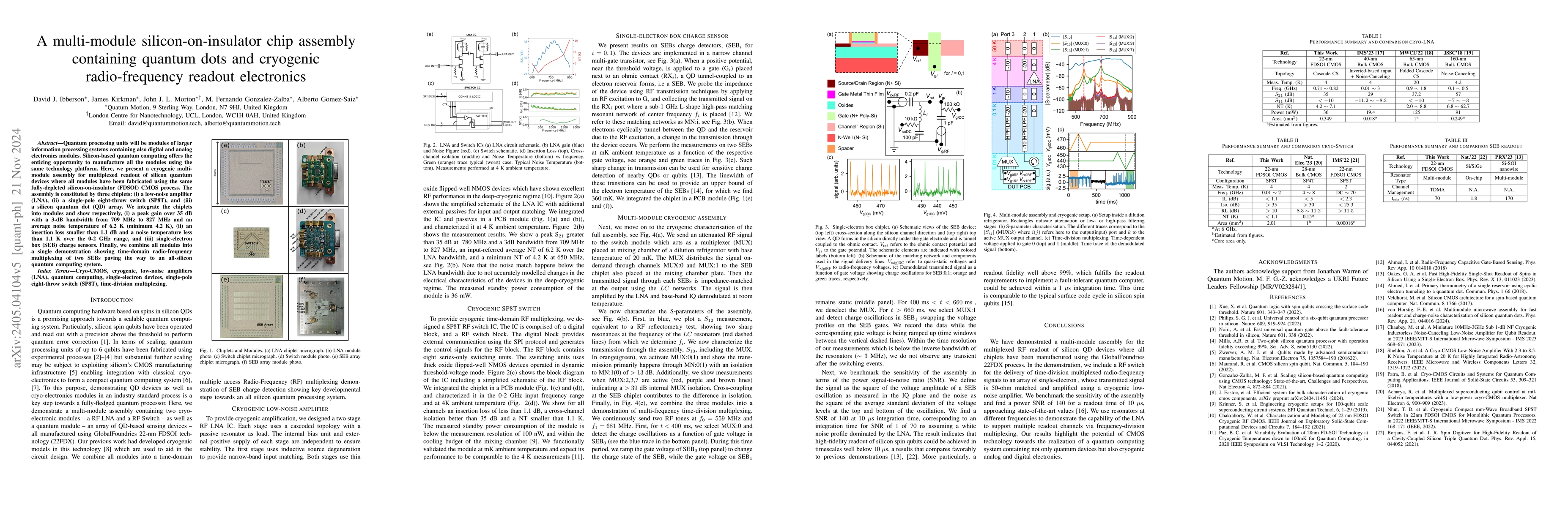 Thumbnail for A multi-module silicon-on-insulator chip assembly containing quantum
  dots and cryogenic radio-frequency readout electronics