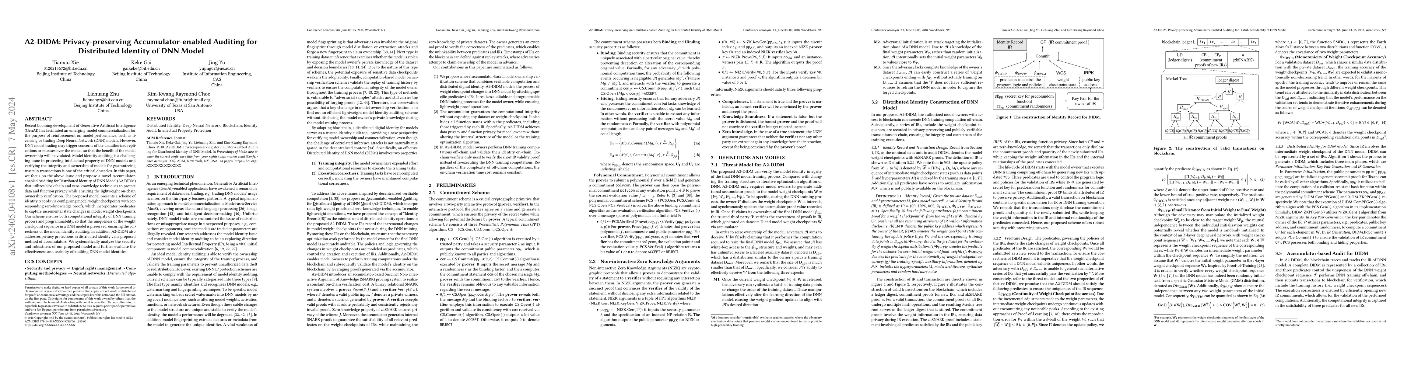 Thumbnail for A2-DIDM: Privacy-preserving Accumulator-enabled Auditing for Distributed
  Identity of DNN Model