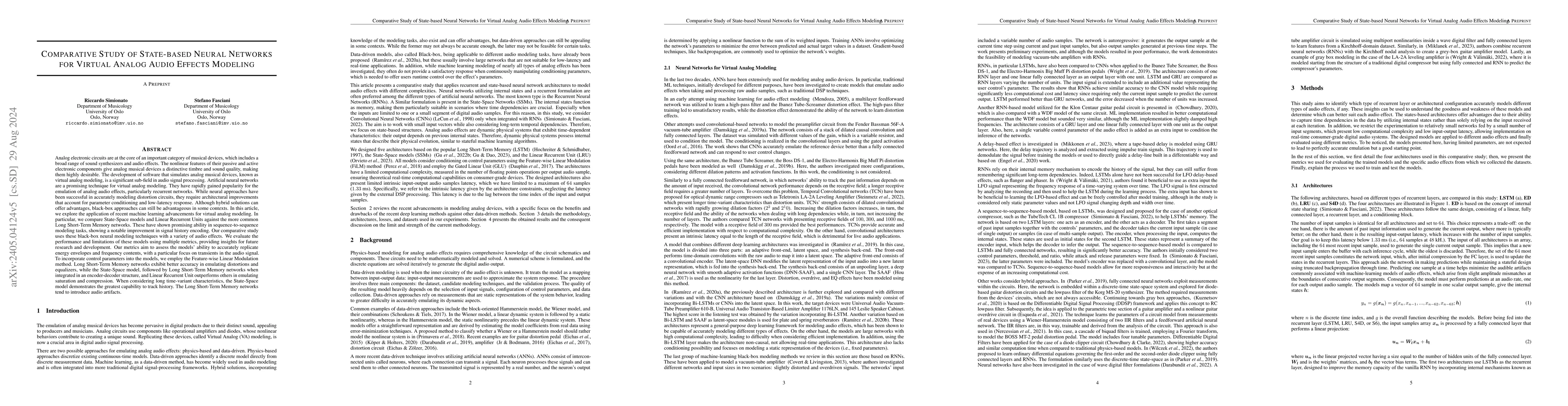 Thumbnail for Comparative Study of Recurrent Neural Networks for Virtual Analog Audio
  Effects Modeling