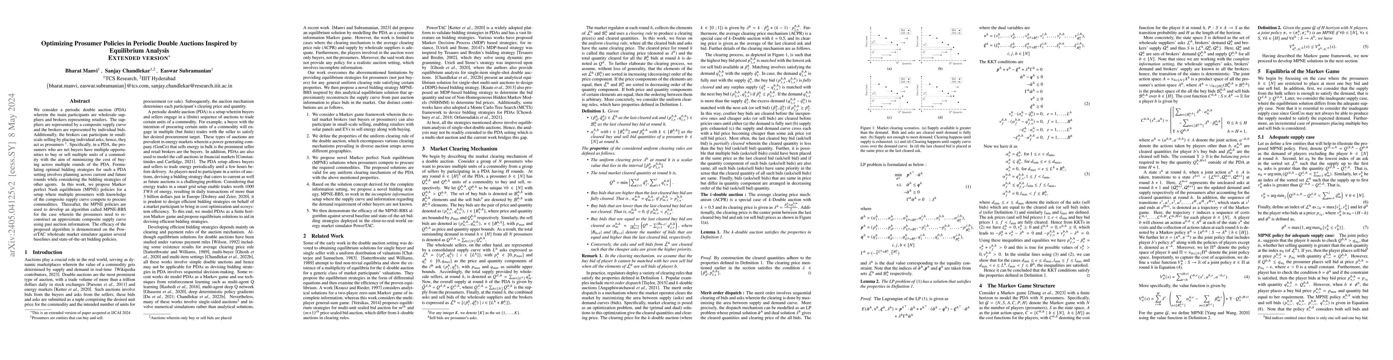 Thumbnail for Optimizing Prosumer Policies in Periodic Double Auctions Inspired by
  Equilibrium Analysis (Extended Version)