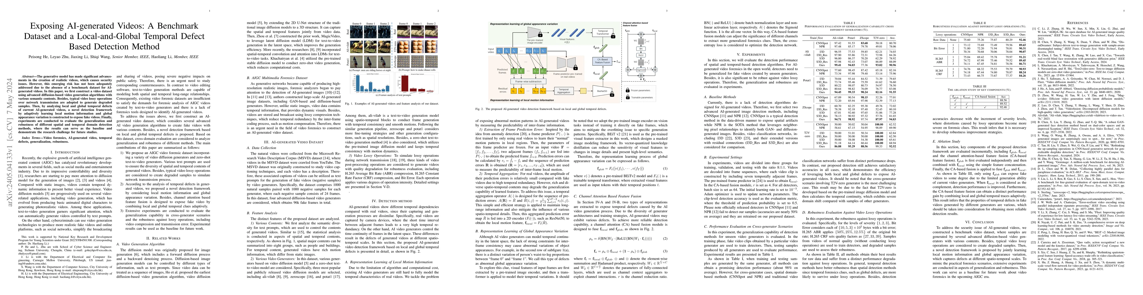 Thumbnail for Exposing AI-generated Videos: A Benchmark Dataset and a Local-and-Global
  Temporal Defect Based Detection Method
