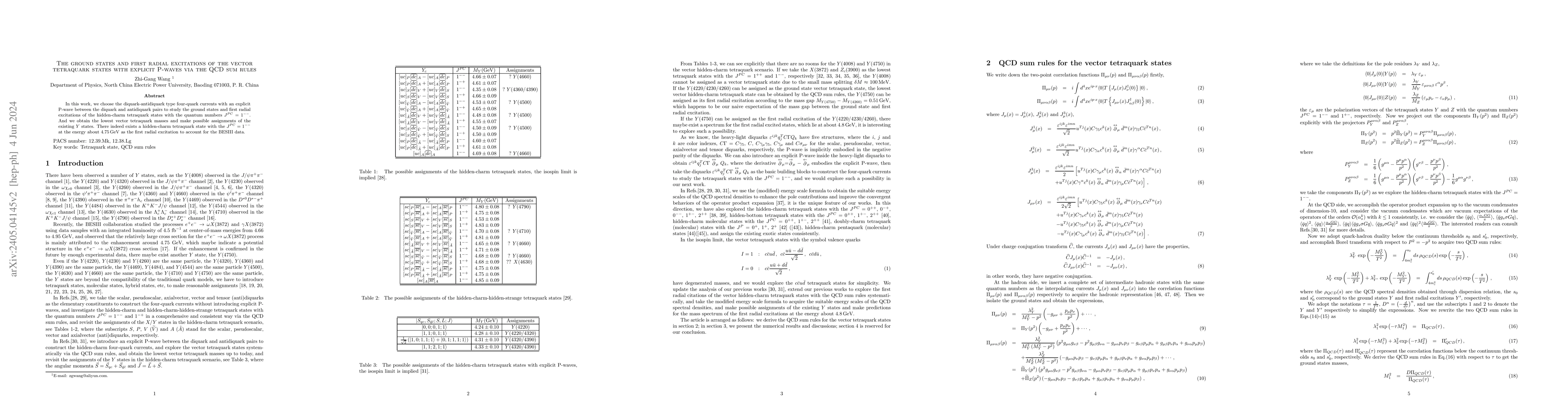 Thumbnail for The ground states and first radial excitations of the vector tetraquark
  states with explicit P-waves via the QCD sum rules
