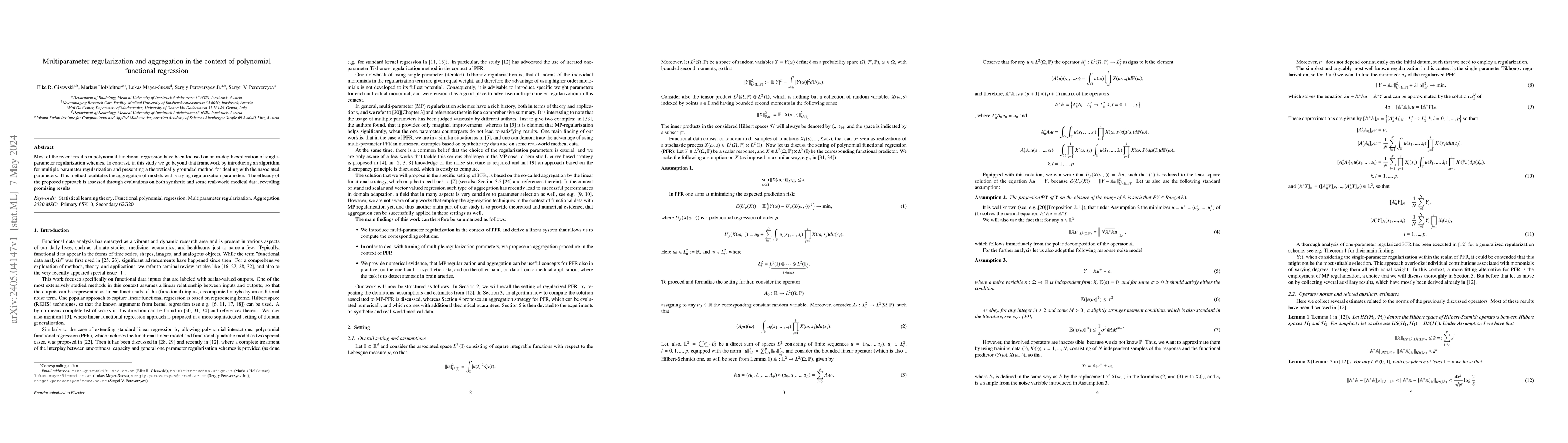 Thumbnail for Multiparameter regularization and aggregation in the context of
  polynomial functional regression