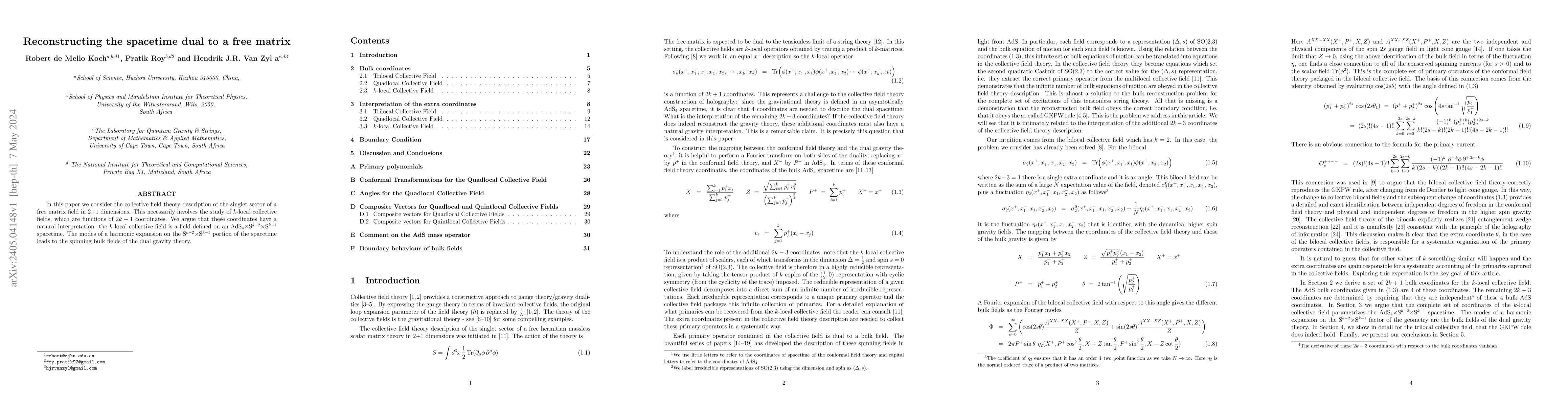 Thumbnail for Reconstructing the spacetime dual to a free matrix