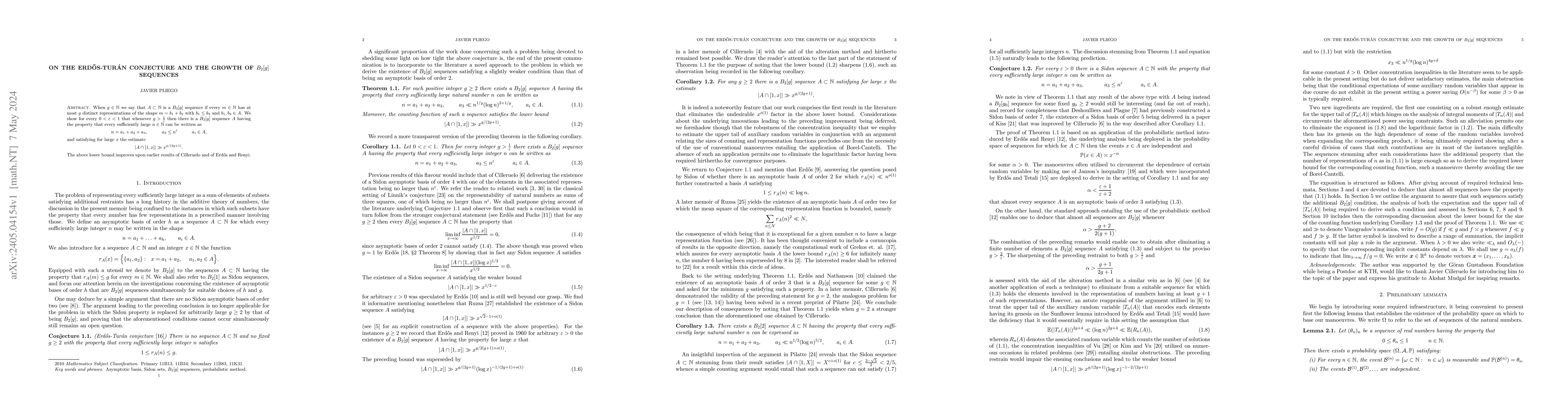Thumbnail for On the Erd\H{o}s-Tur\'an Conjecture and the growth of $B_{2}[g]$
  sequences