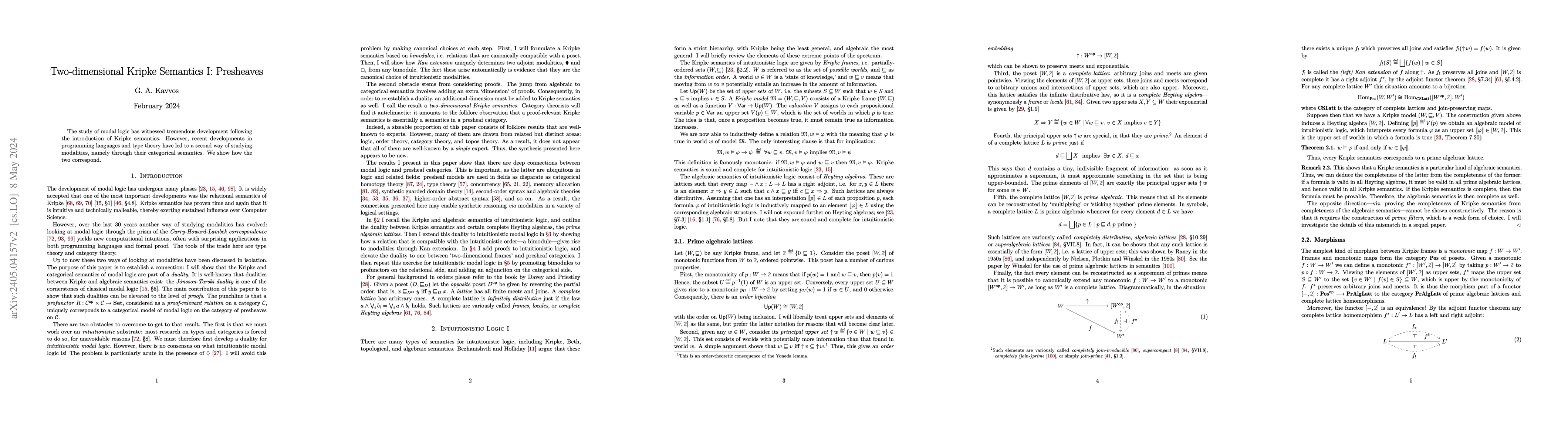 Thumbnail for Two-dimensional Kripke Semantics I: Presheaves