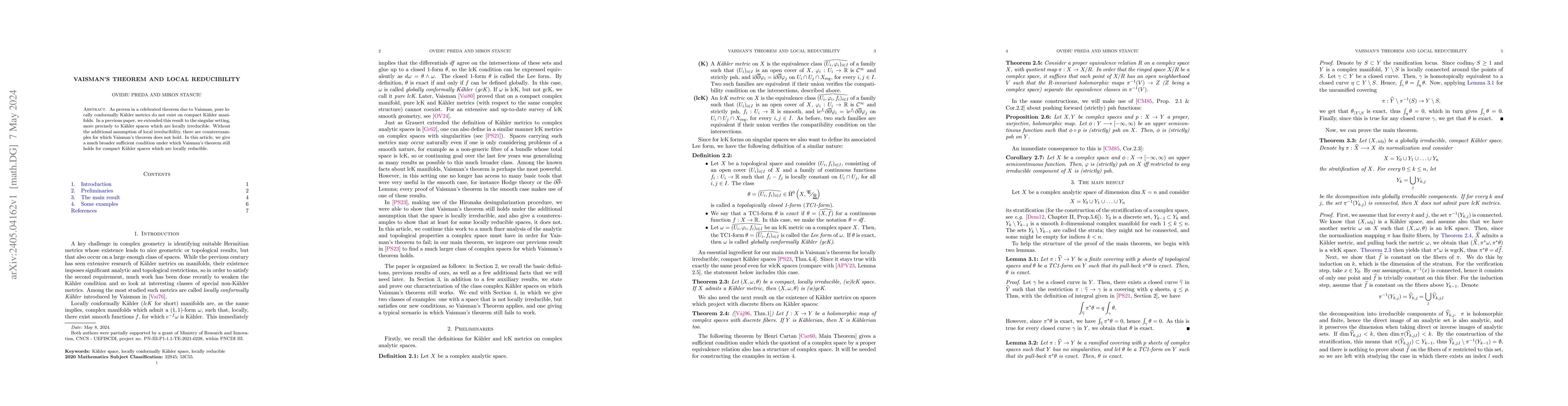 Thumbnail for Vaisman's theorem and local reducibility