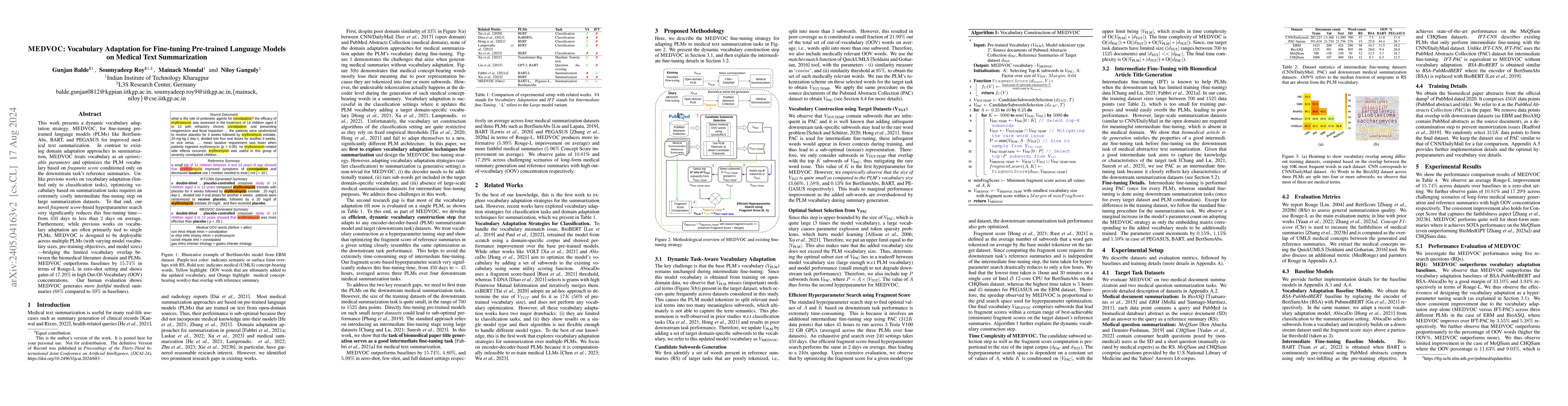 Thumbnail for MEDVOC: Vocabulary Adaptation for Fine-tuning Pre-trained Language
  Models on Medical Text Summarization