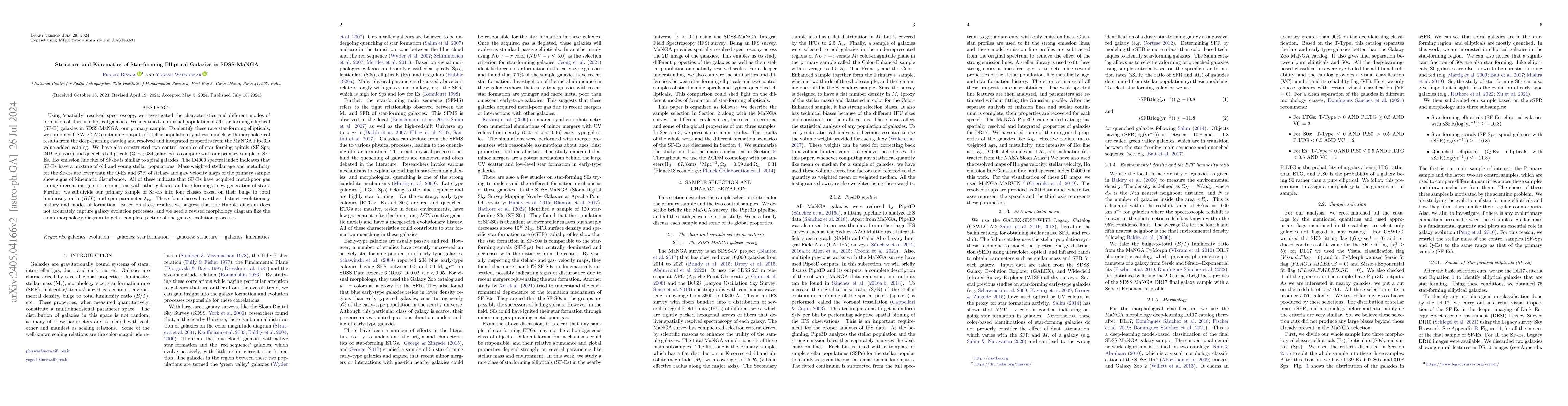 Thumbnail for Structure and Kinematics of Star-forming Elliptical Galaxies in
  SDSS-MaNGA