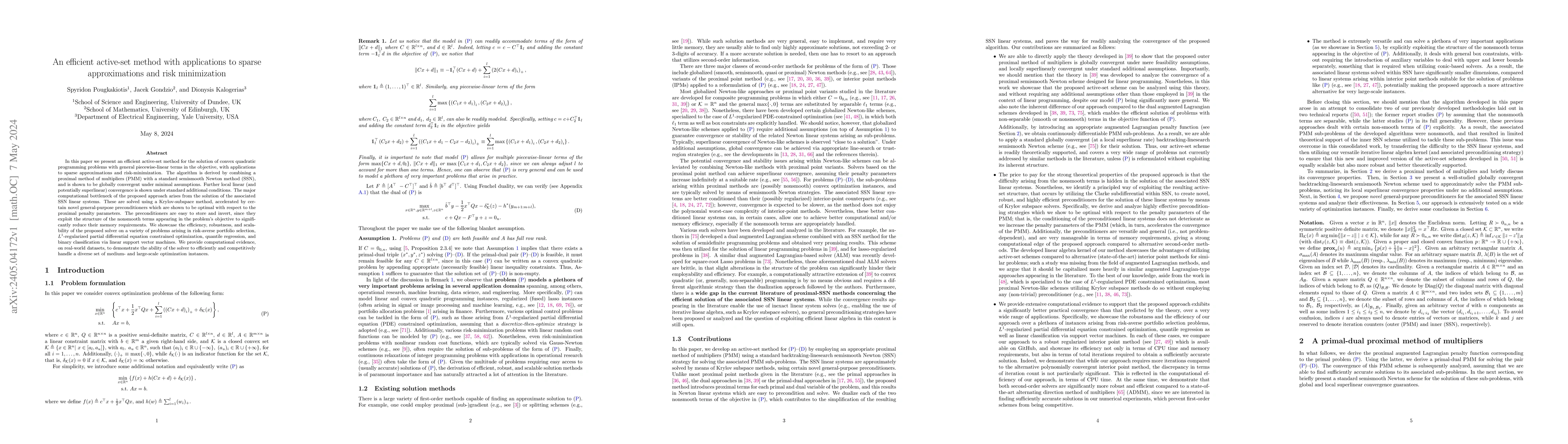 Thumbnail for An efficient active-set method with applications to sparse
  approximations and risk minimization