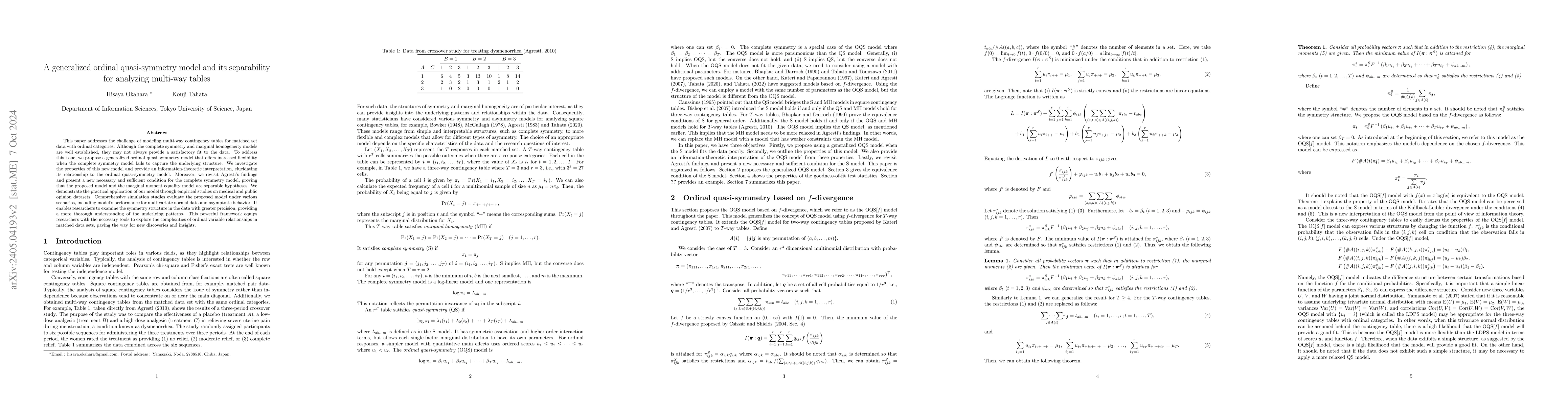 Thumbnail for A generalized ordinal quasi-symmetry model and its separability for
  analyzing multi-way tables