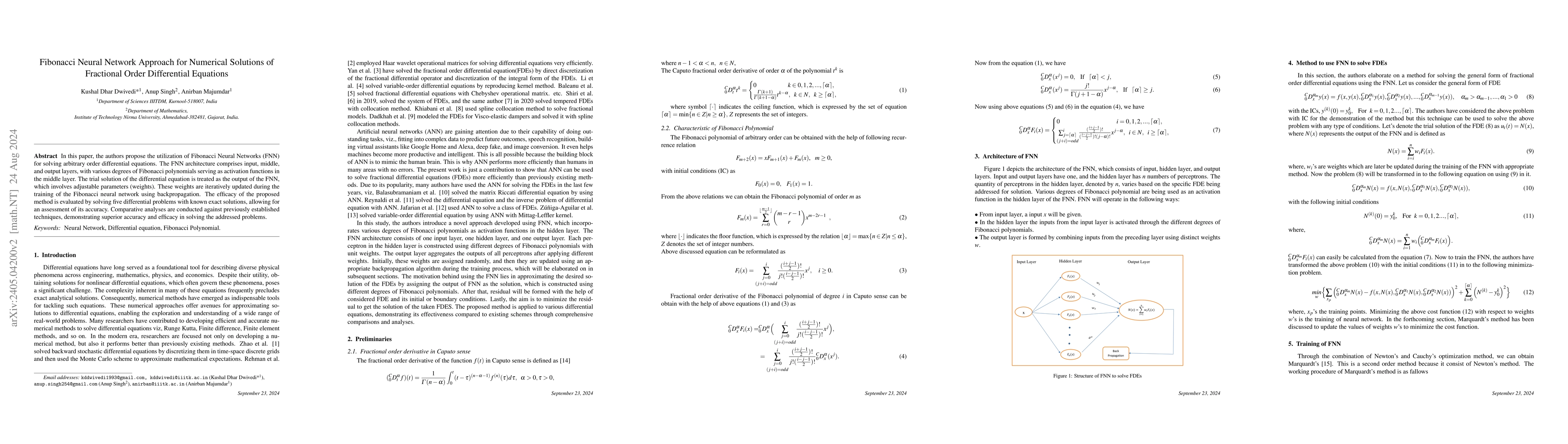 Thumbnail for Fibonacci Neural Network Approach for Numerical Solutions of Fractional
  Order Differential Equations