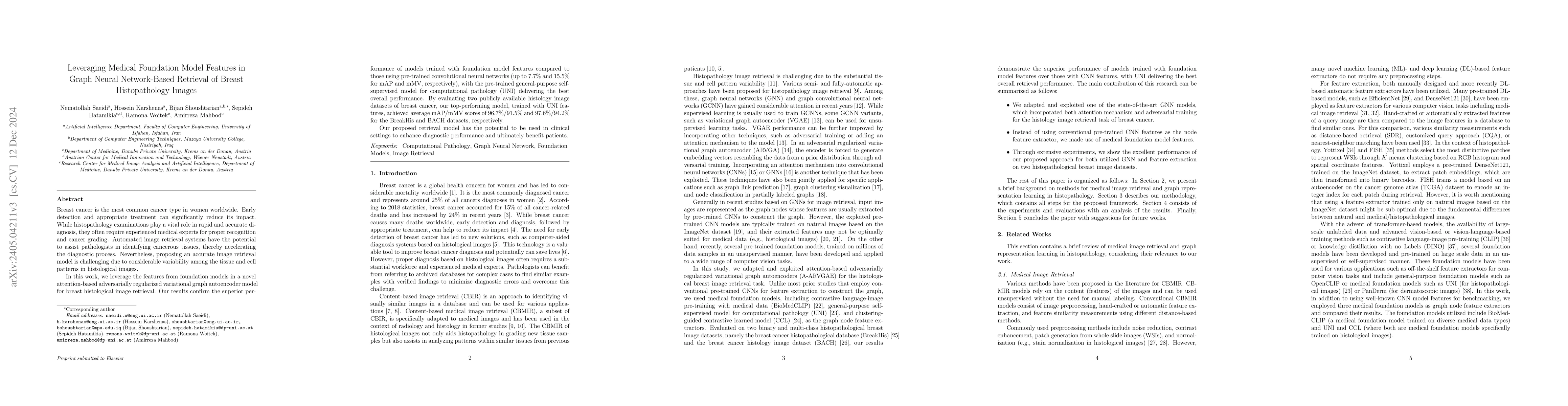 Thumbnail for Breast Histopathology Image Retrieval by Attention-based Adversarially
  Regularized Variational Graph Autoencoder with Contrastive Learning-Based
  Feature Extraction