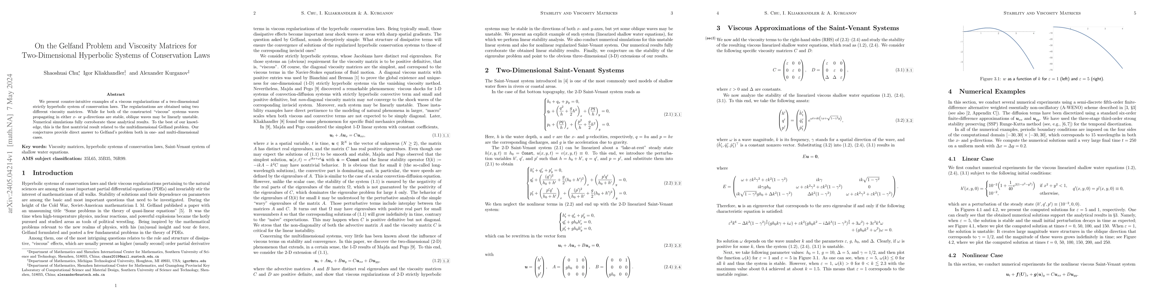 Thumbnail for On the Gelfand Problem and Viscosity Matrices for Two-Dimensional
  Hyperbolic Systems of Conservation Laws