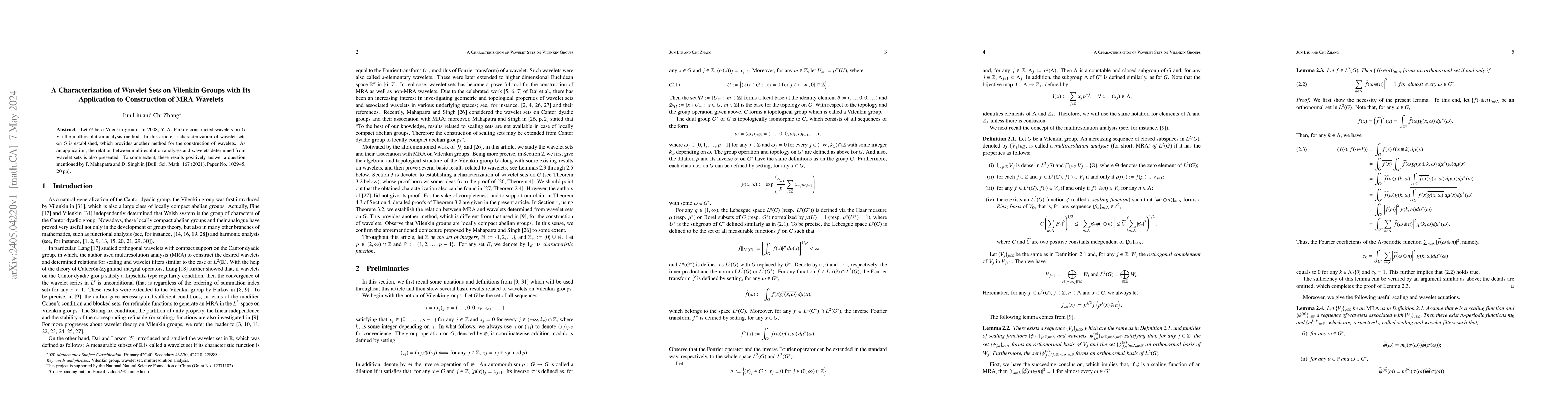 Thumbnail for A characterization of wavelet sets on Vilenkin groups with its
  application to construction of MRA wavelets