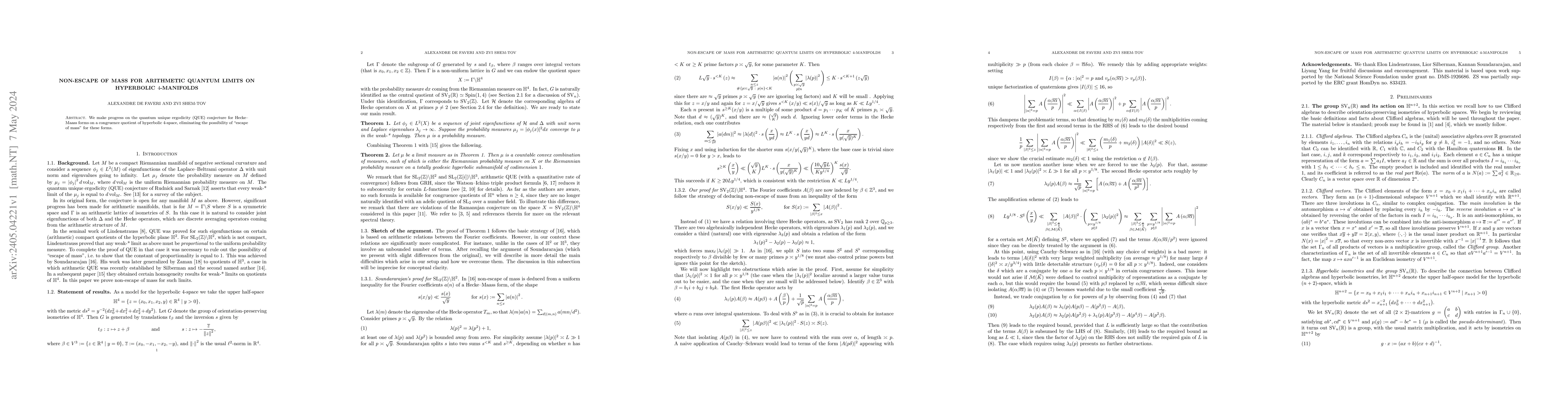 Thumbnail for Non-escape of mass for arithmetic quantum limits on hyperbolic
  $4$-manifolds