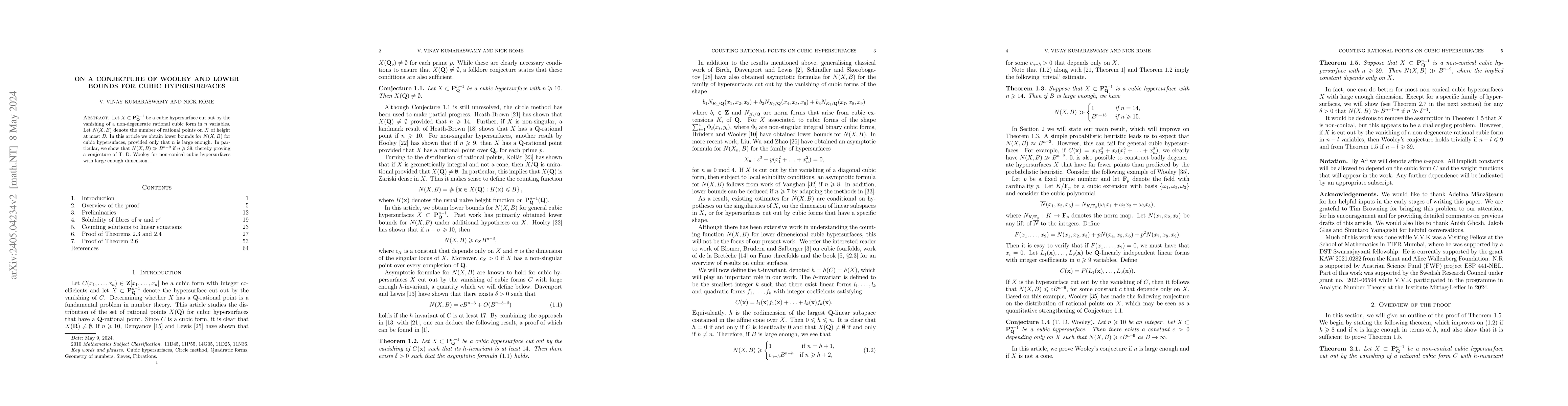 Thumbnail for On a conjecture of Wooley and lower bounds for cubic hypersurfaces