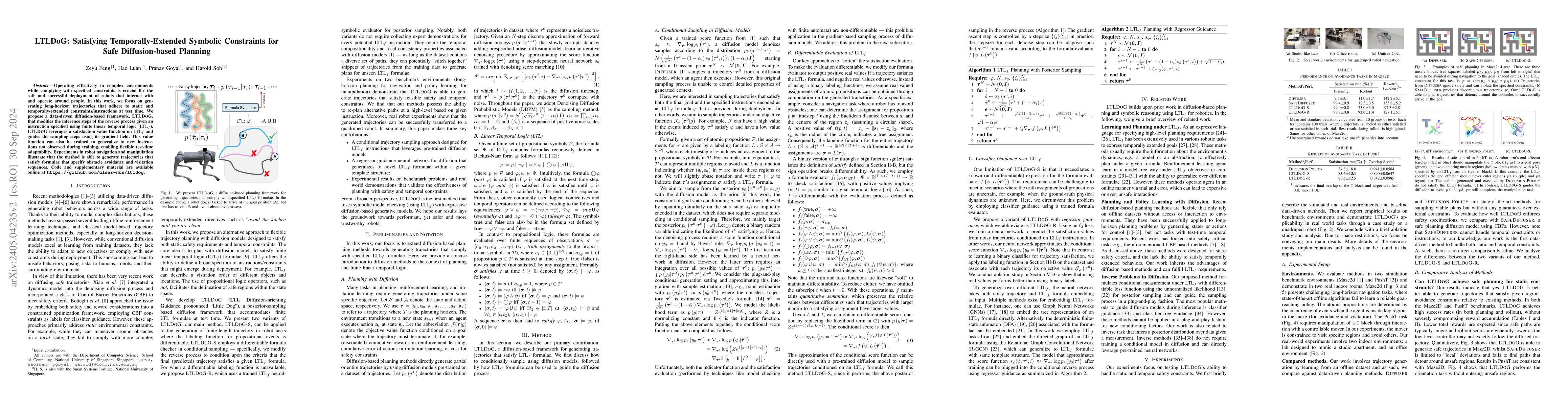 Thumbnail for LTLDoG: Satisfying Temporally-Extended Symbolic Constraints for Safe
  Diffusion-based Planning