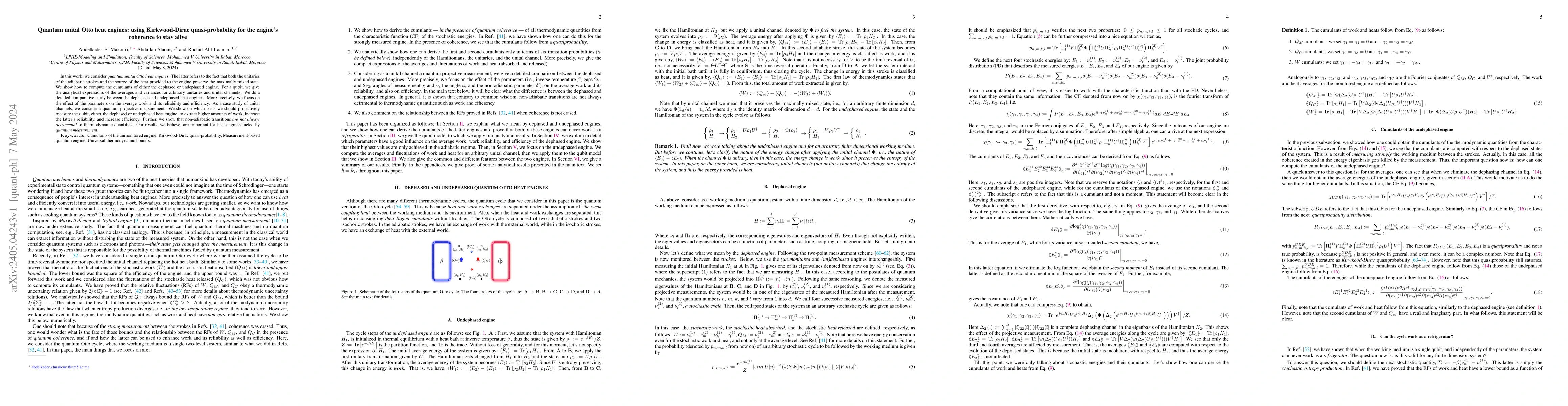 Thumbnail for Quantum unital Otto heat engines: using Kirkwood-Dirac quasi-probability
  for the engine's coherence to stay alive