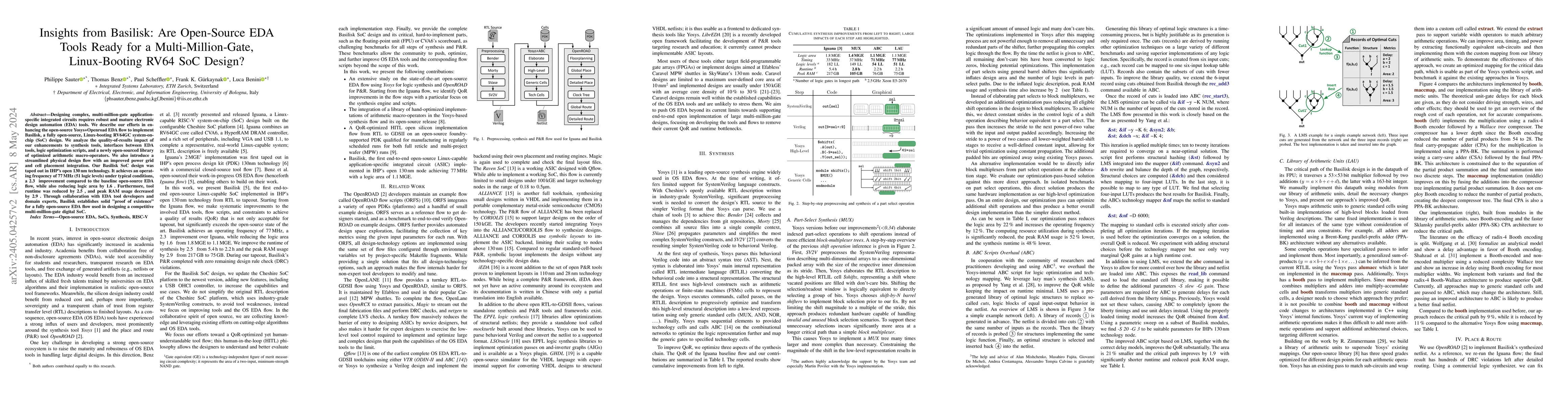 Thumbnail for Insights from Basilisk: Are Open-Source EDA Tools Ready for a
  Multi-Million-Gate, Linux-Booting RV64 SoC Design?