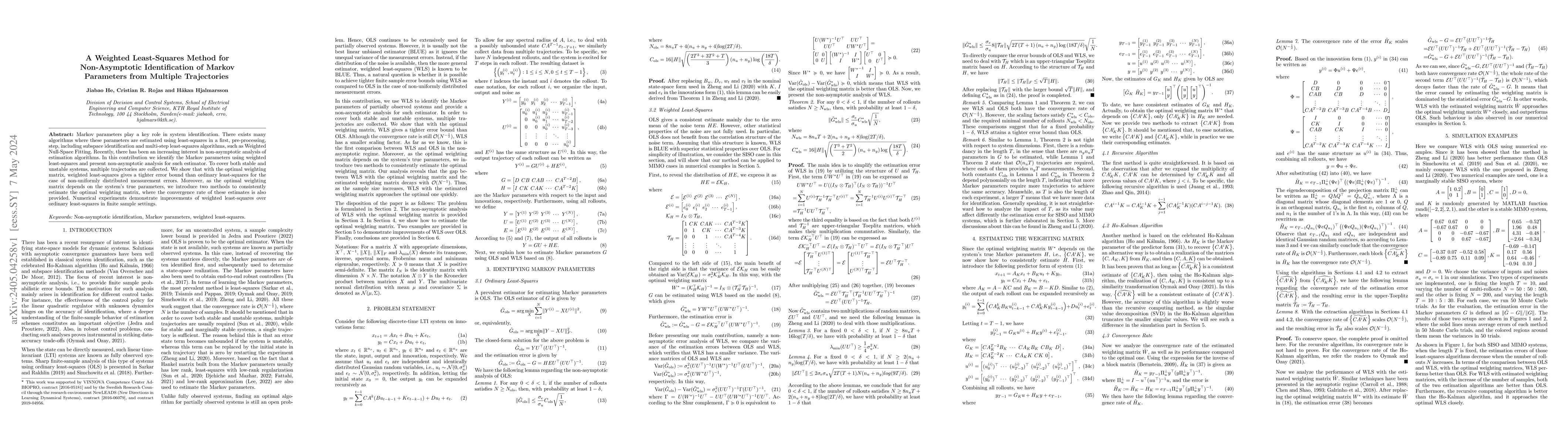 Thumbnail for A Weighted Least-Squares Method for Non-Asymptotic Identification of
  Markov Parameters from Multiple Trajectories
