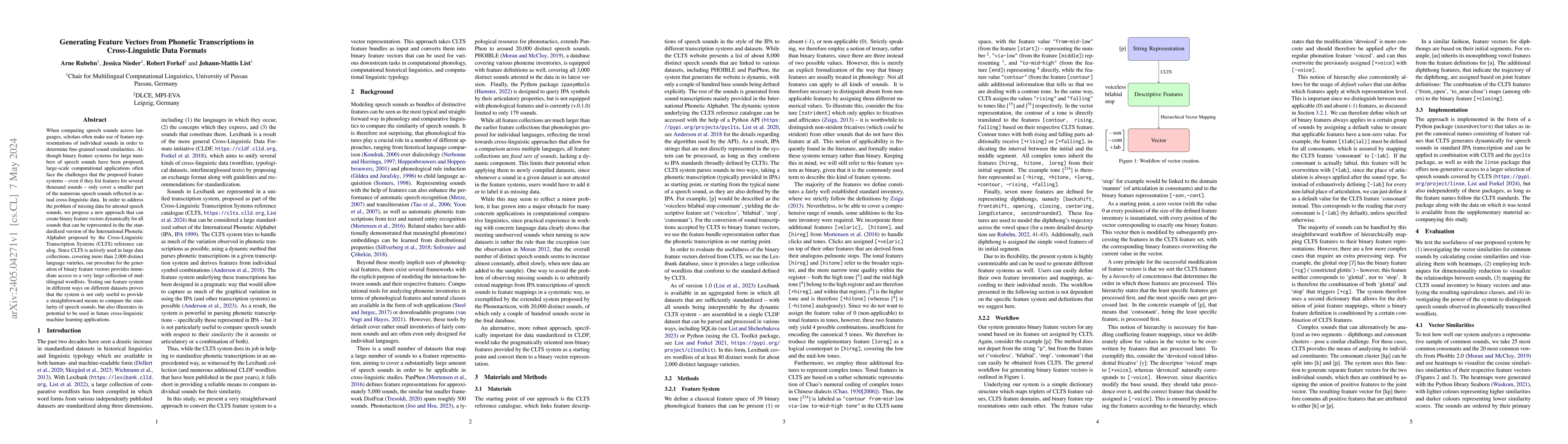 Thumbnail for Generating Feature Vectors from Phonetic Transcriptions in
  Cross-Linguistic Data Formats