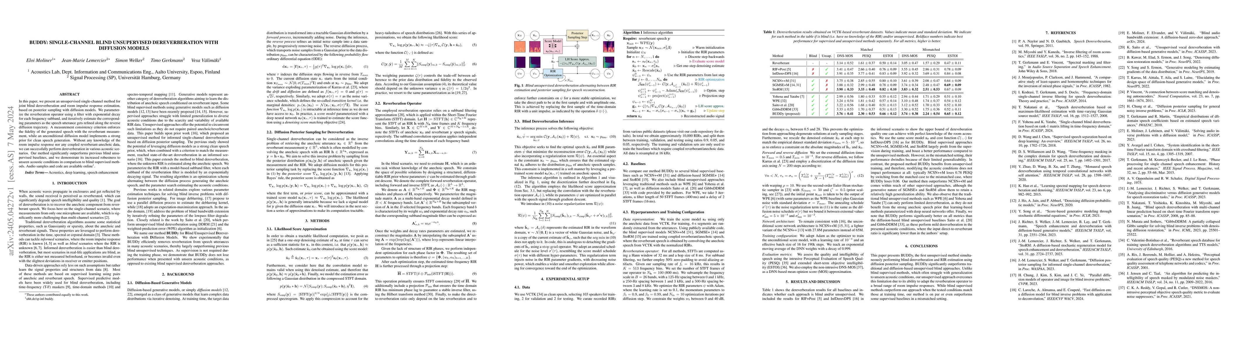 Thumbnail for BUDDy: Single-Channel Blind Unsupervised Dereverberation with Diffusion
  Models