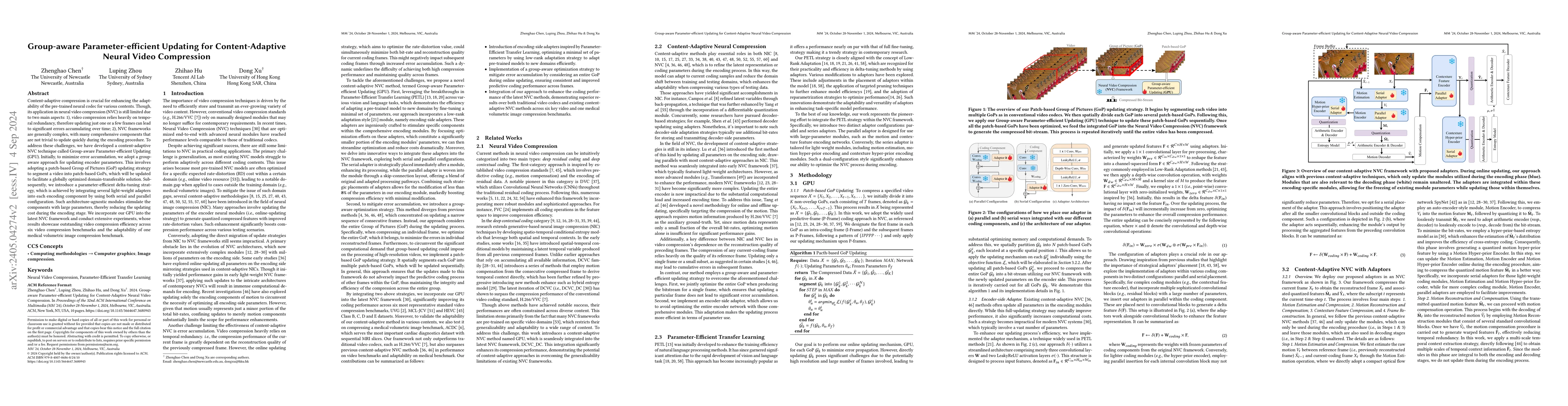 Thumbnail for Group-aware Parameter-efficient Updating for Content-Adaptive Neural
  Video Compression