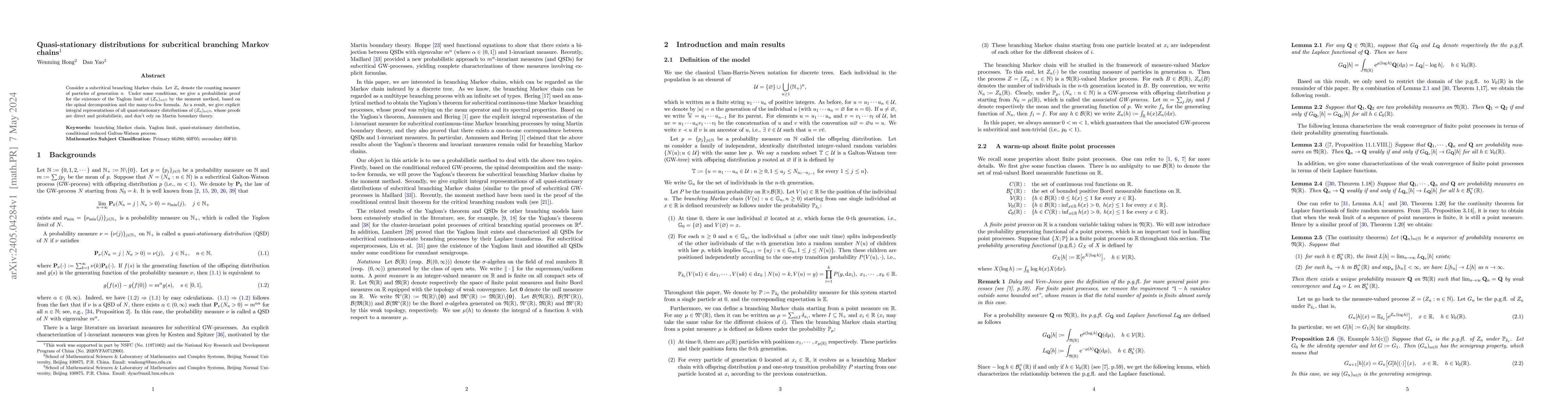 Thumbnail for Quasi-stationary distributions for subcritical branching Markov chains