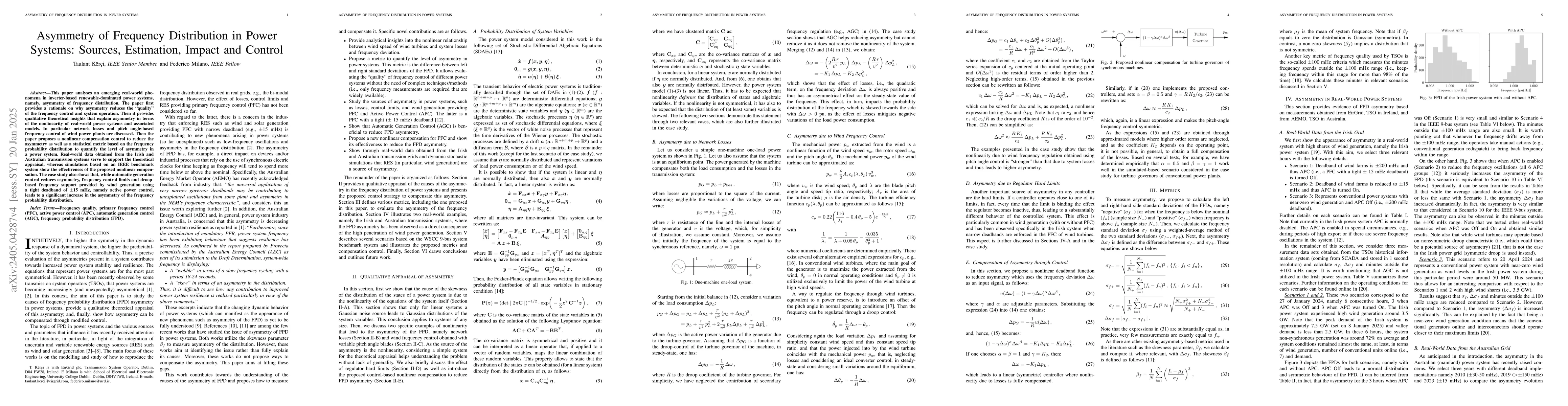 Thumbnail for Asymmetry of Frequency Distribution in Power Systems: Sources, Impact
  and Control