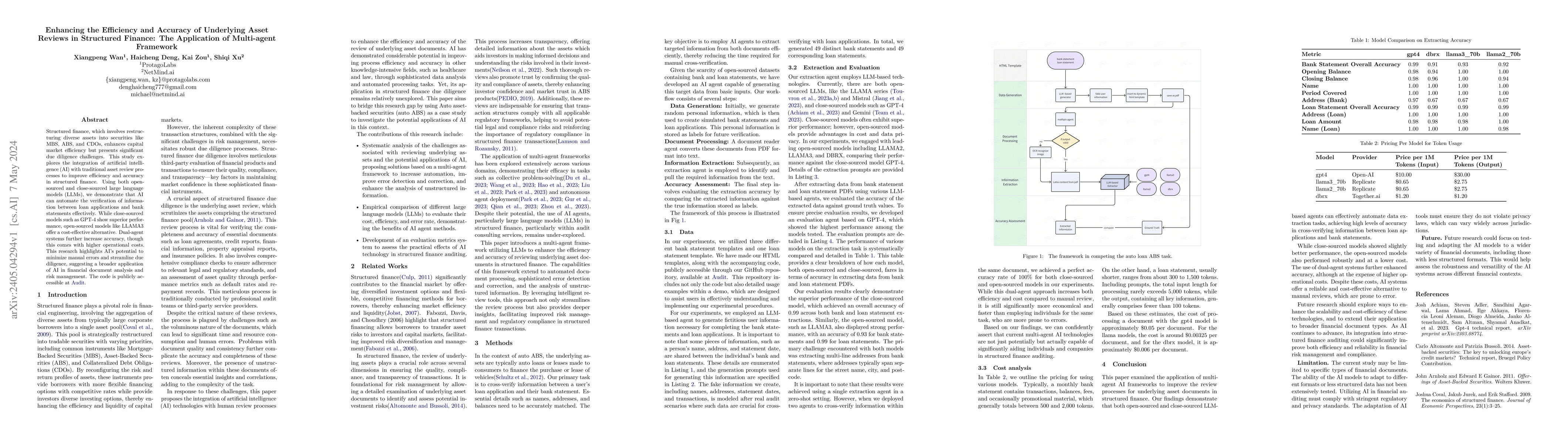 Thumbnail for Enhancing the Efficiency and Accuracy of Underlying Asset Reviews in
  Structured Finance: The Application of Multi-agent Framework