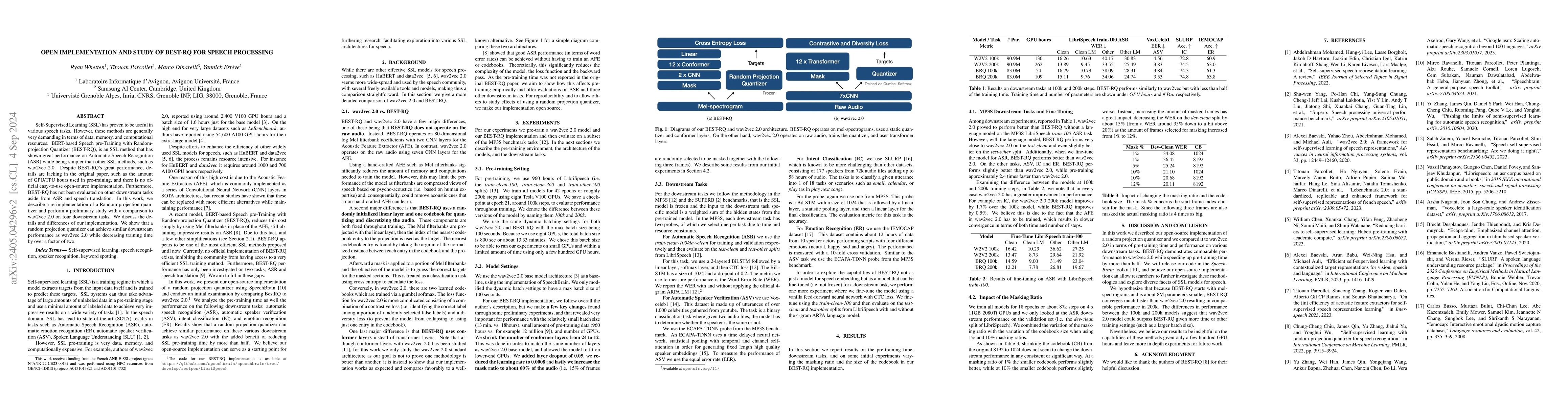 Thumbnail for Open Implementation and Study of BEST-RQ for Speech Processing