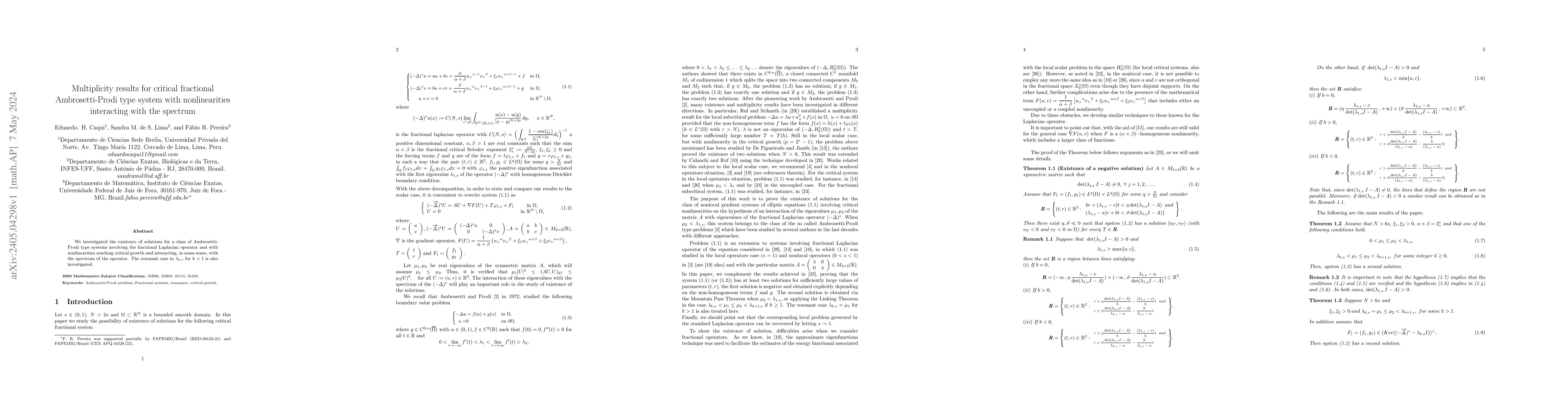 Thumbnail for Multiplicity results for critical fractional Ambrosetti-Prodi type
  system with nonlinearities interacting with the spectrum