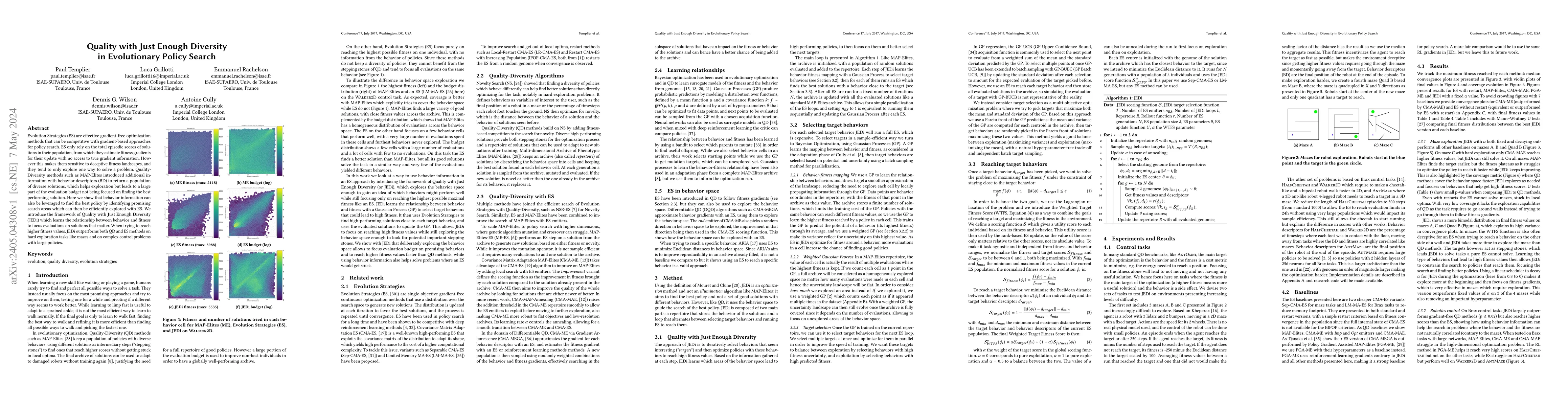 Thumbnail for Quality with Just Enough Diversity in Evolutionary Policy Search