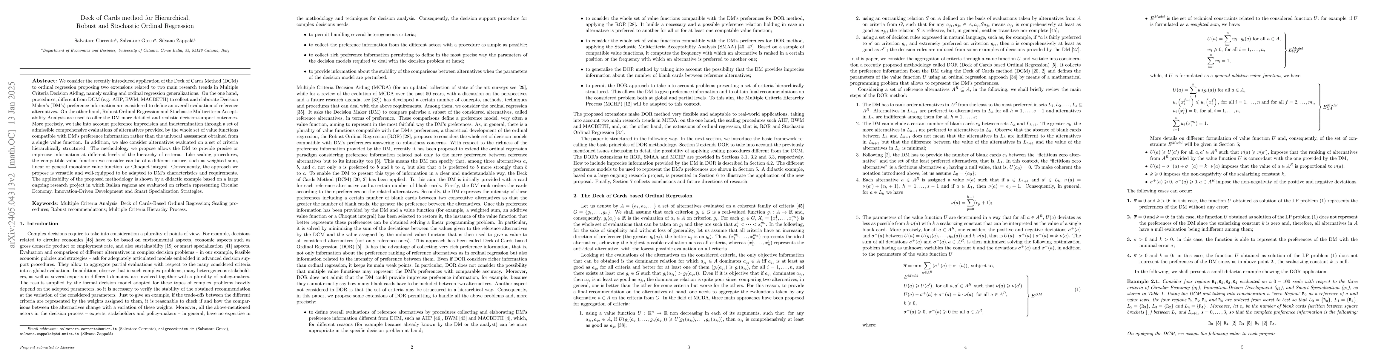 Thumbnail for Deck of Cards method for Hierarchical, Robust and Stochastic Ordinal
  Regression
