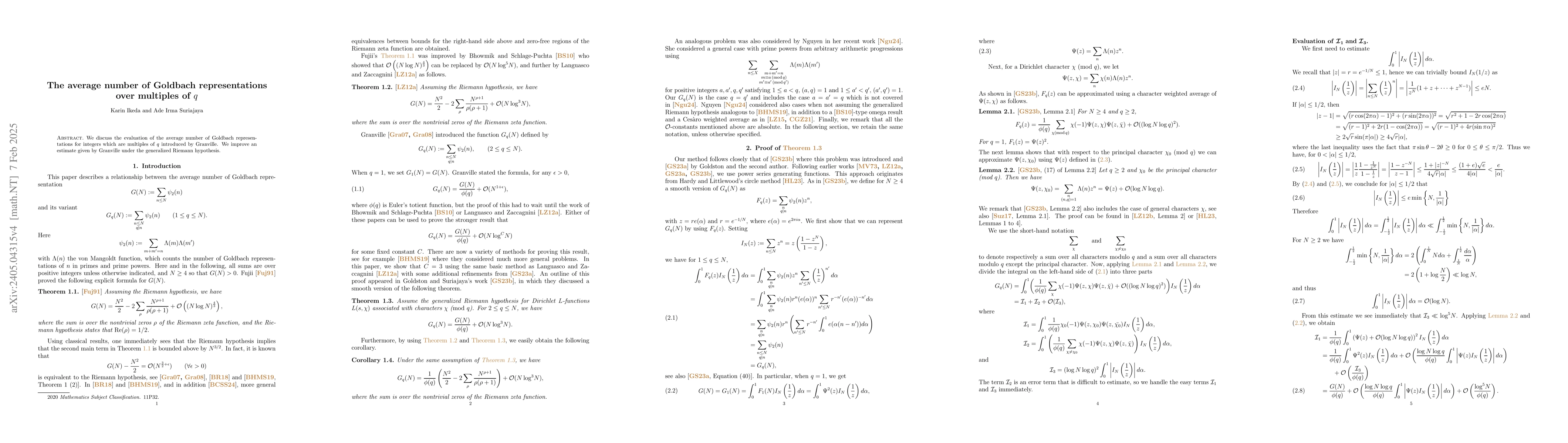 Thumbnail for The average number of Goldbach representations over multiples of $q$