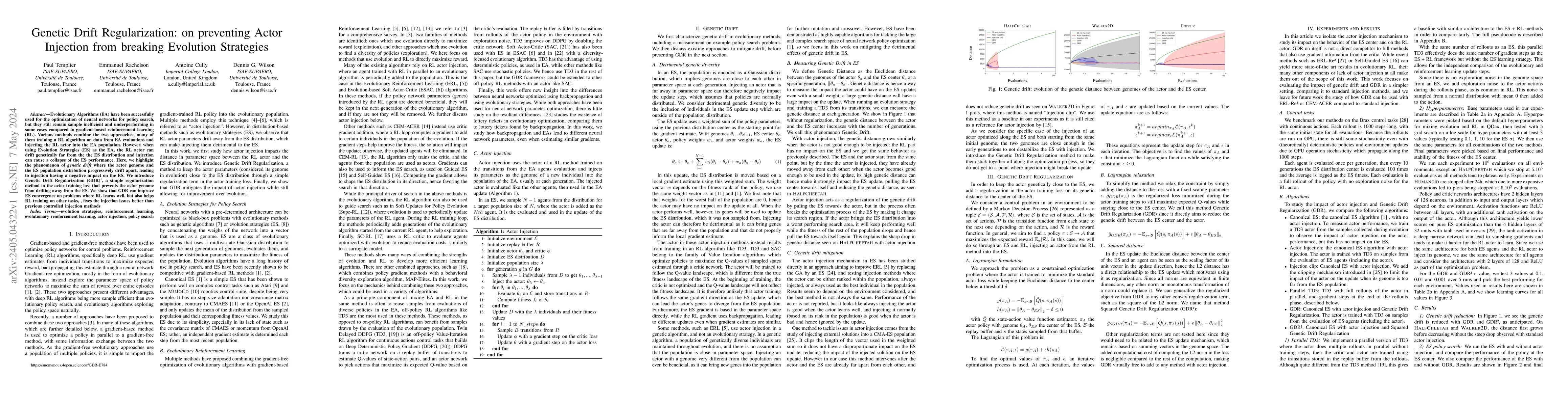Thumbnail for Genetic Drift Regularization: on preventing Actor Injection from
  breaking Evolution Strategies