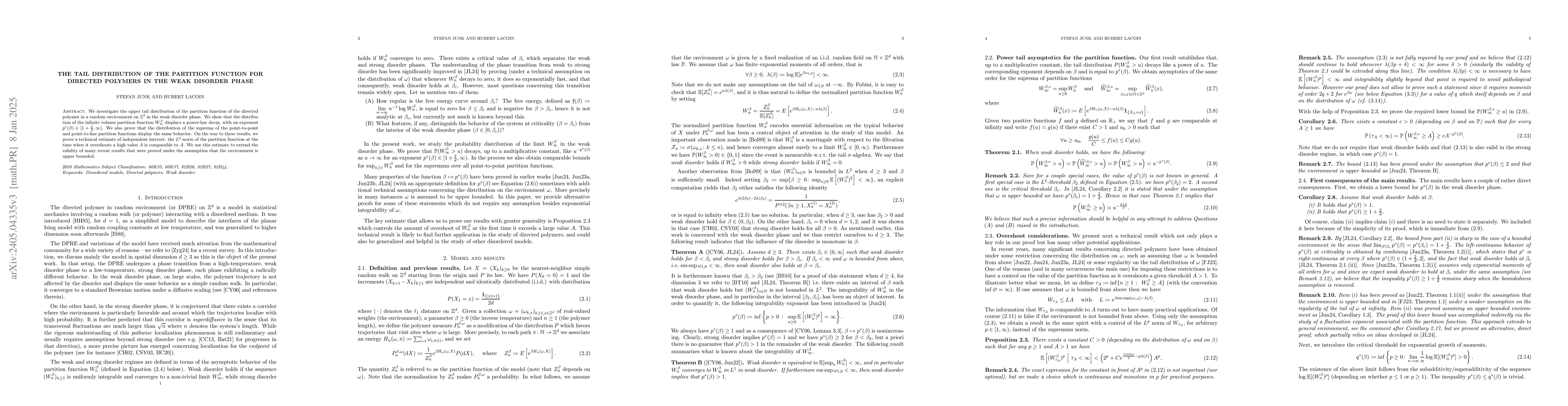 Thumbnail for The tail distribution function of the partition function for directed
  polymer in the weak disorder phase