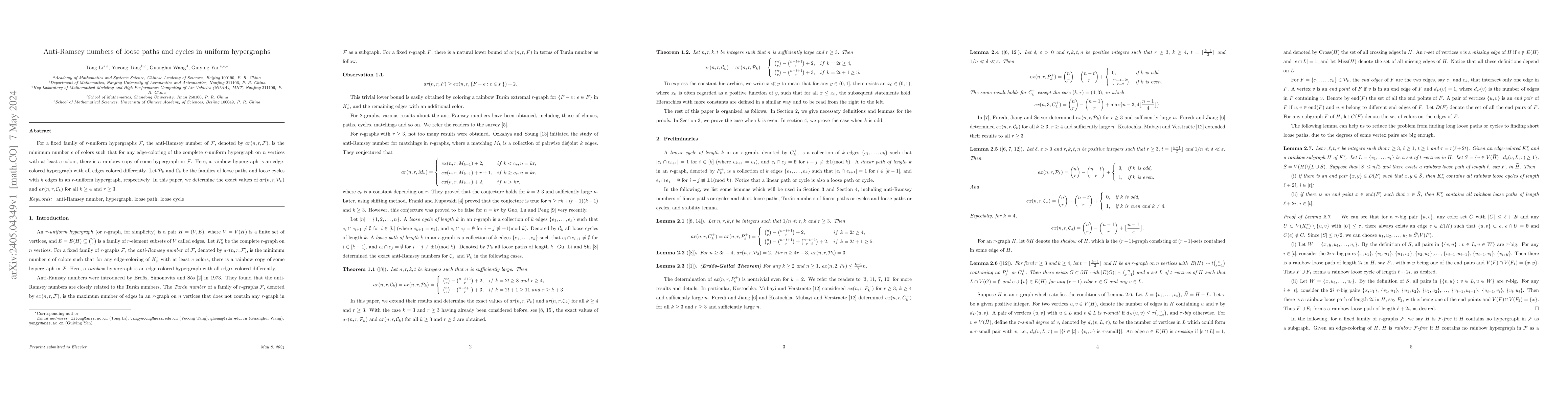Thumbnail for Anti-Ramsey numbers of loose paths and cycles in uniform hypergraphs